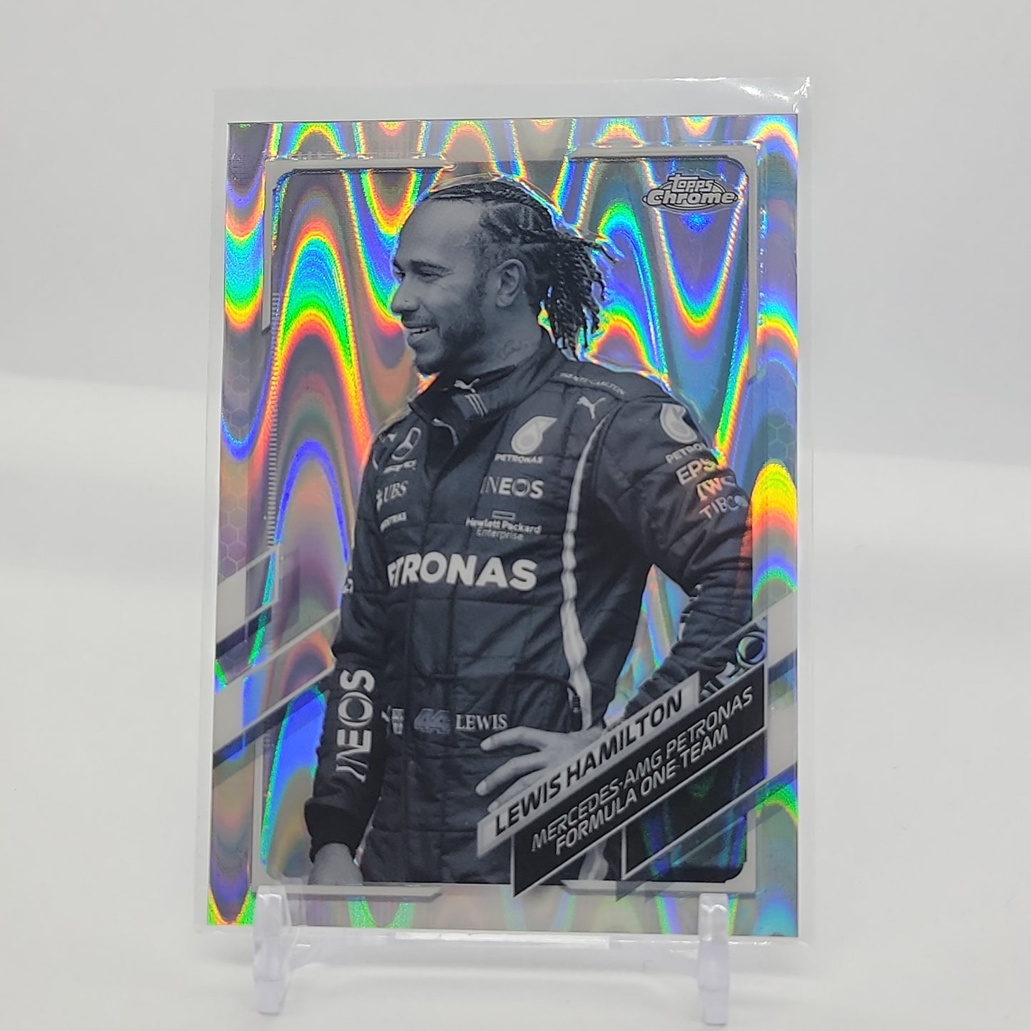 Lewis Hamilton Black and White Raywave Refractor 2021 Topps Chrome Formula 1 Card #40
