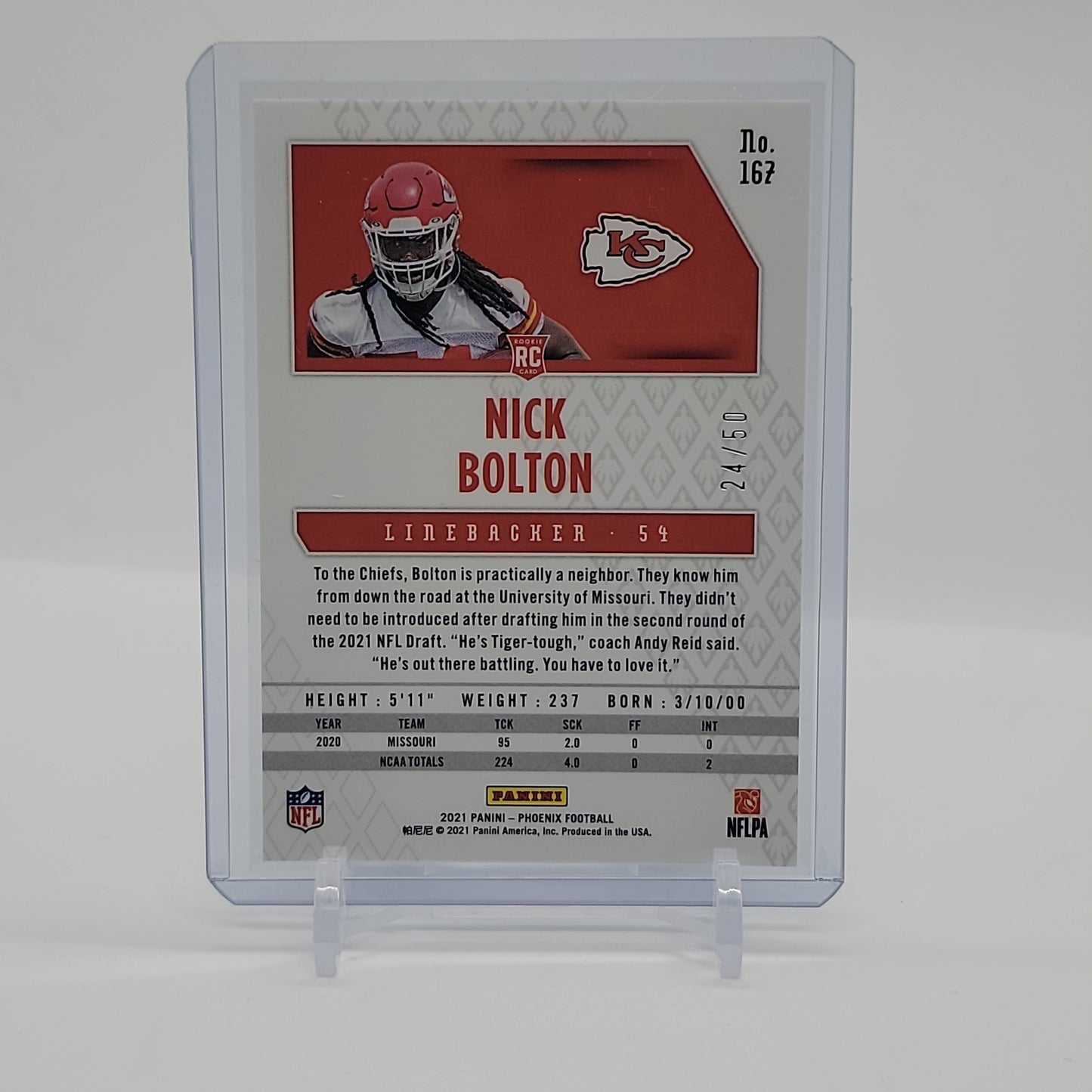 Nick Bolton Fire and Ice /50 Rookie Card 2021 Panini Phoenix Football Card No. 167