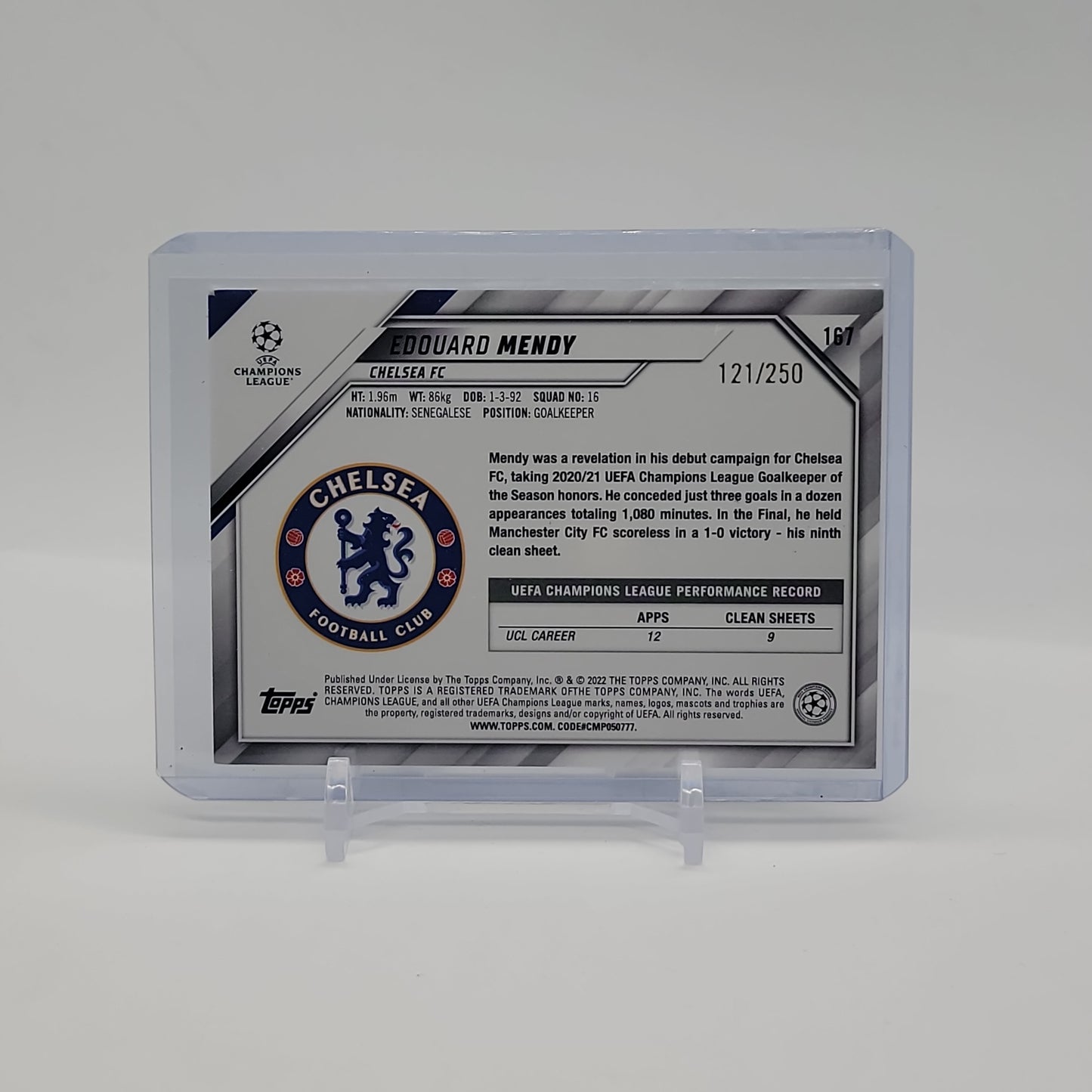 Edouard Mendy All Star Rookie Yellow Foil /250 2021-22 Topps UEFA Champions League Card No. 167