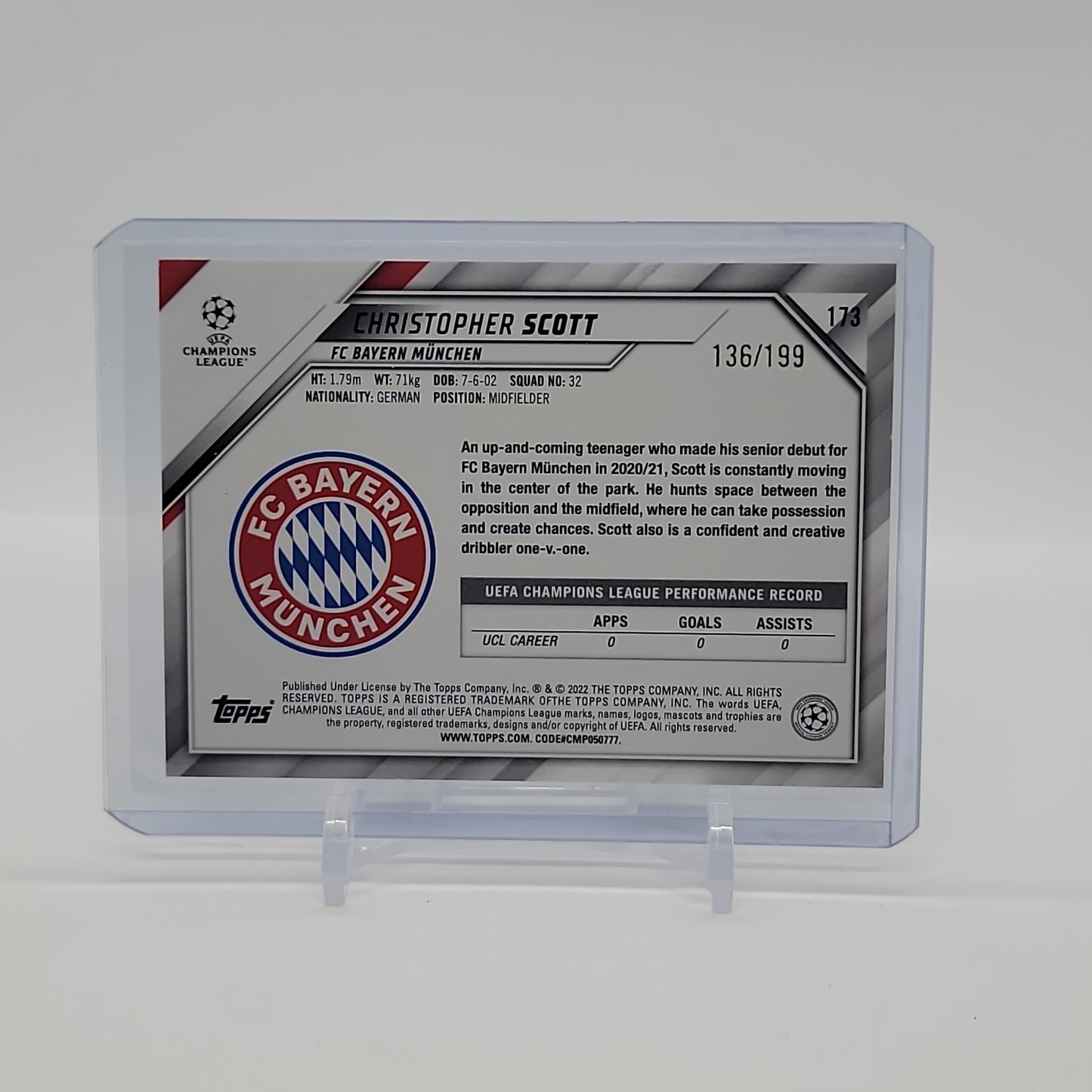 Christopher Scott Neon Green Foil /199 2021-22 Topps UEFA Champions League Card 173