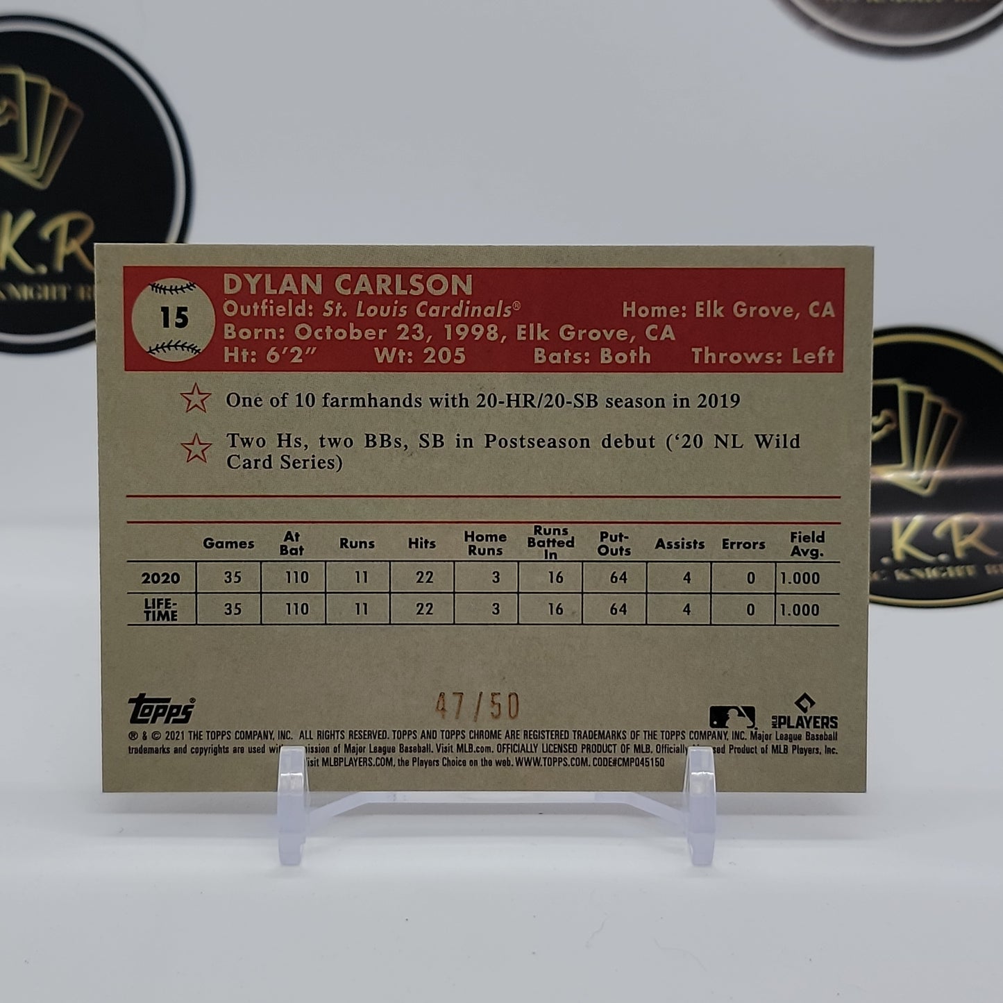 Dylan Carlson RC Gold/Rose Gold 70th Anniversary Wave Refractor 47/50 #15