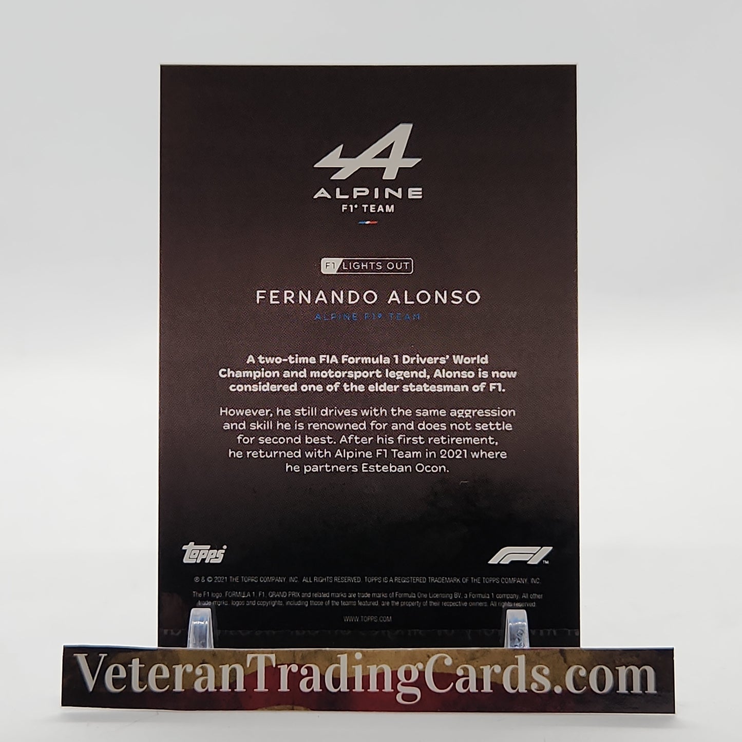 Fernando Alonso Portriat Topps F1 Lights Out Card
