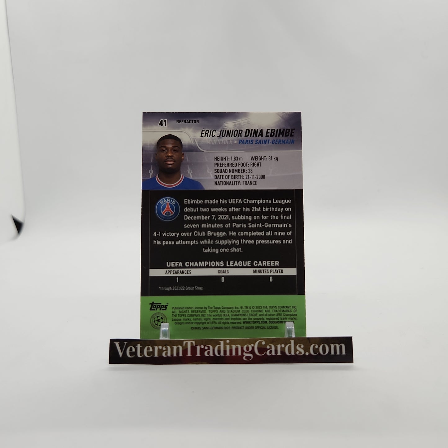 Eric Junior Dina Ebimbe RC Refractor Stadium Club Chrome Card #41