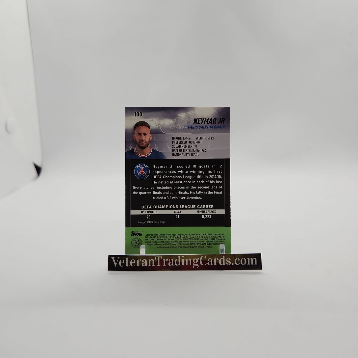 Neymar Blue Prism Refractor Stadium Club Chrome Card #100