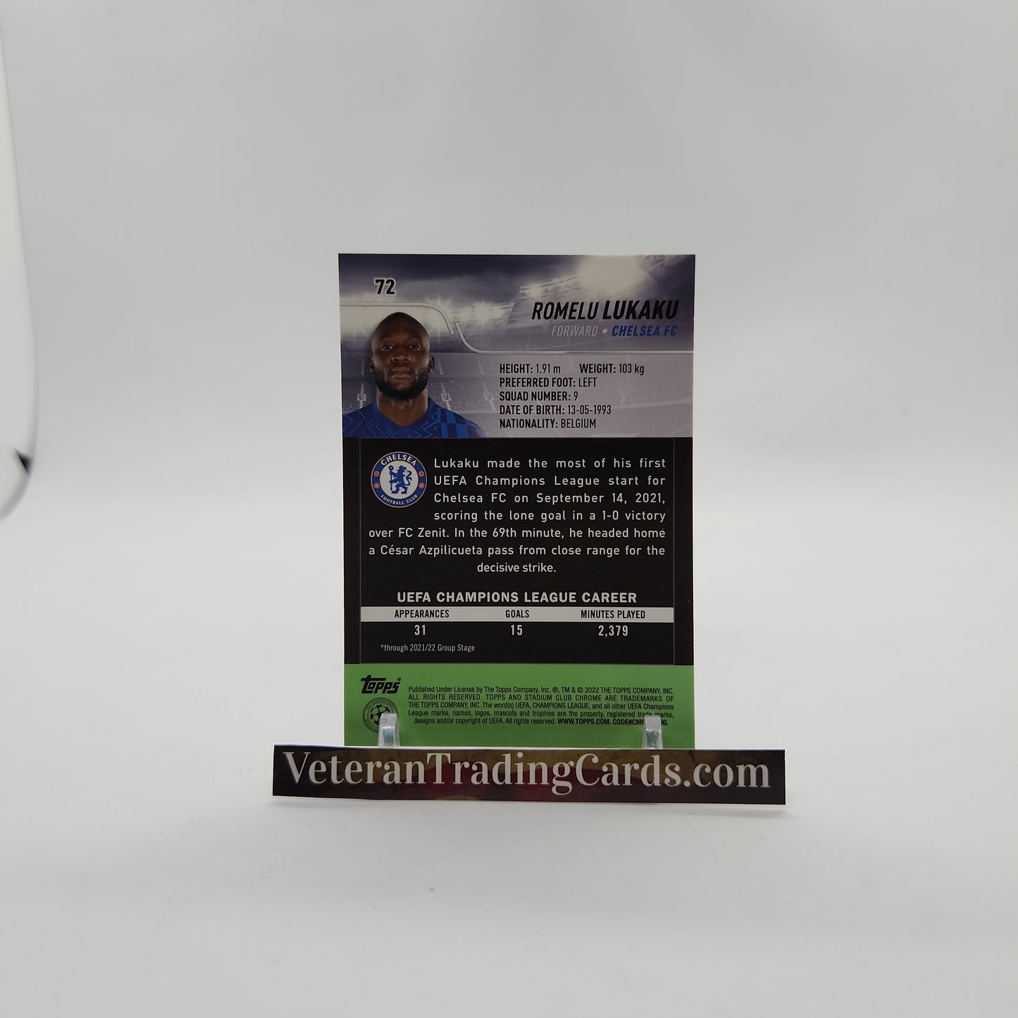 Romelu Lukaku Blue Prism Refractor Stadium Club Chrome Card #72