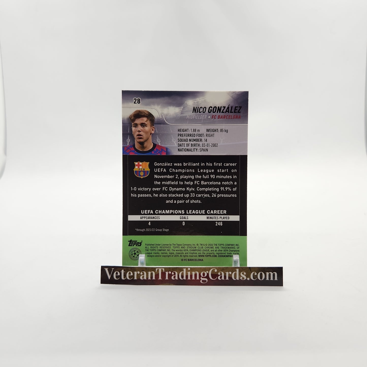 Nico Gonzalez RC Blue Prism Refractor Stadium Club Chrome Card #28