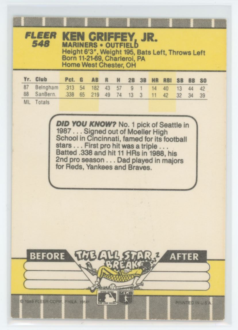Ken Griffey Jr. 1989 Fleer Team ROOKIE Card# 548