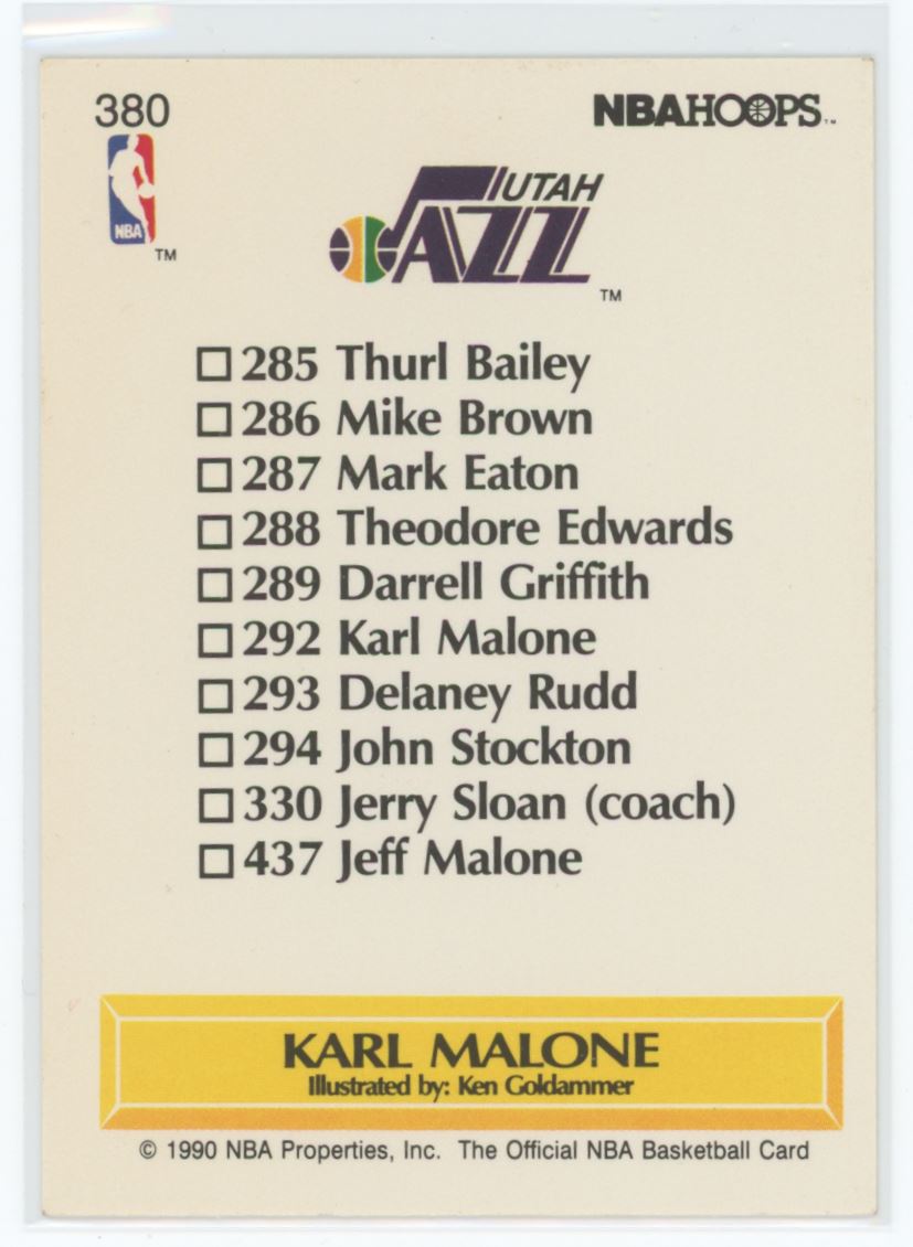 Karl Malone 1990 Hoops Card # 380