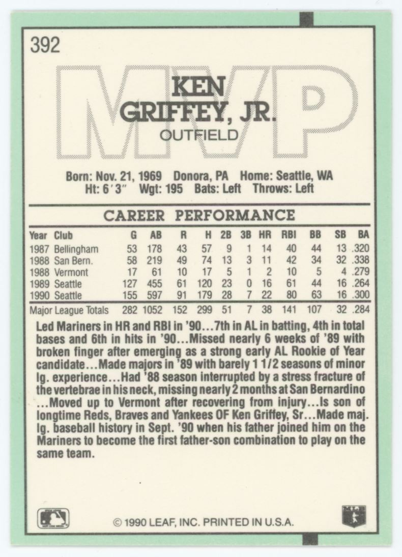 Ken Griffey Jr. 1990 Leaf Card # 392