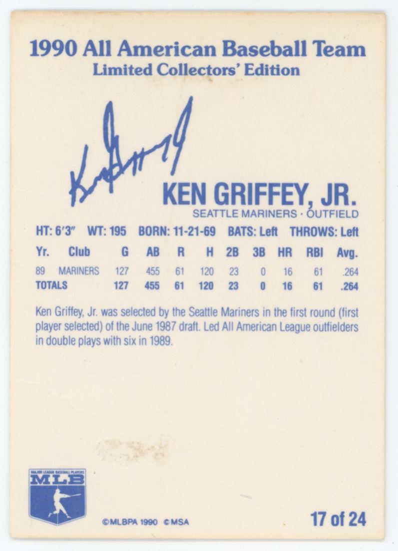 Ken Griffey Jr. 1990 MSA All-American Baseball Team Card # 17
