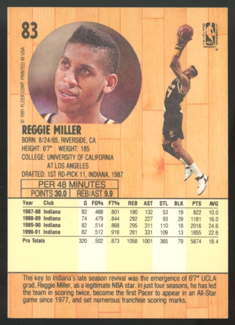 Reggie Miller 1991 Fleer Card # 83