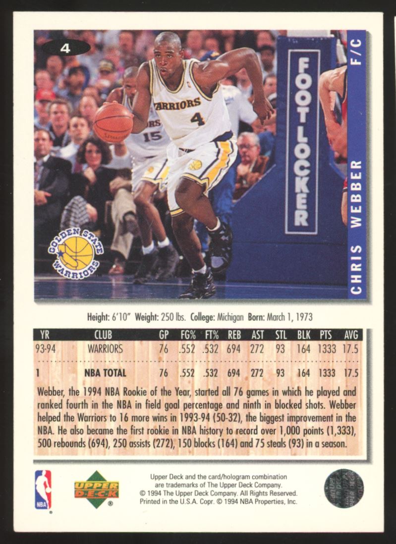 Chris Webber 1994 Collector's Choice Card # 4