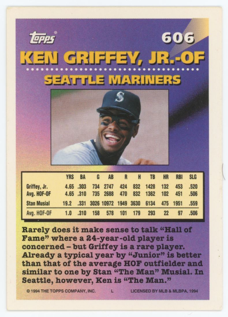 Ken Griffey Jr. 1994 Topps Card # 606