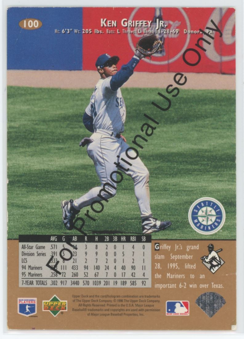 Ken Griffey Jr. 1996 For Promotional Use Only Upper Deck Card # 100