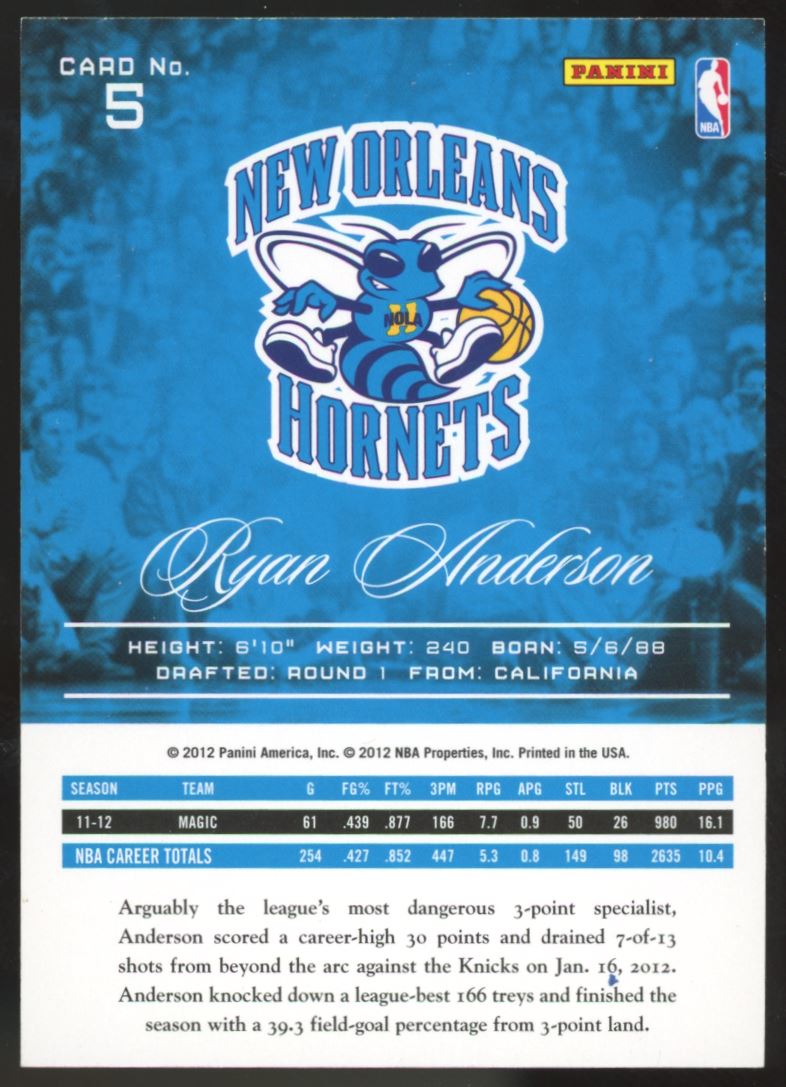 Ryan Anderson 2012 Panini Prestige Card # 5