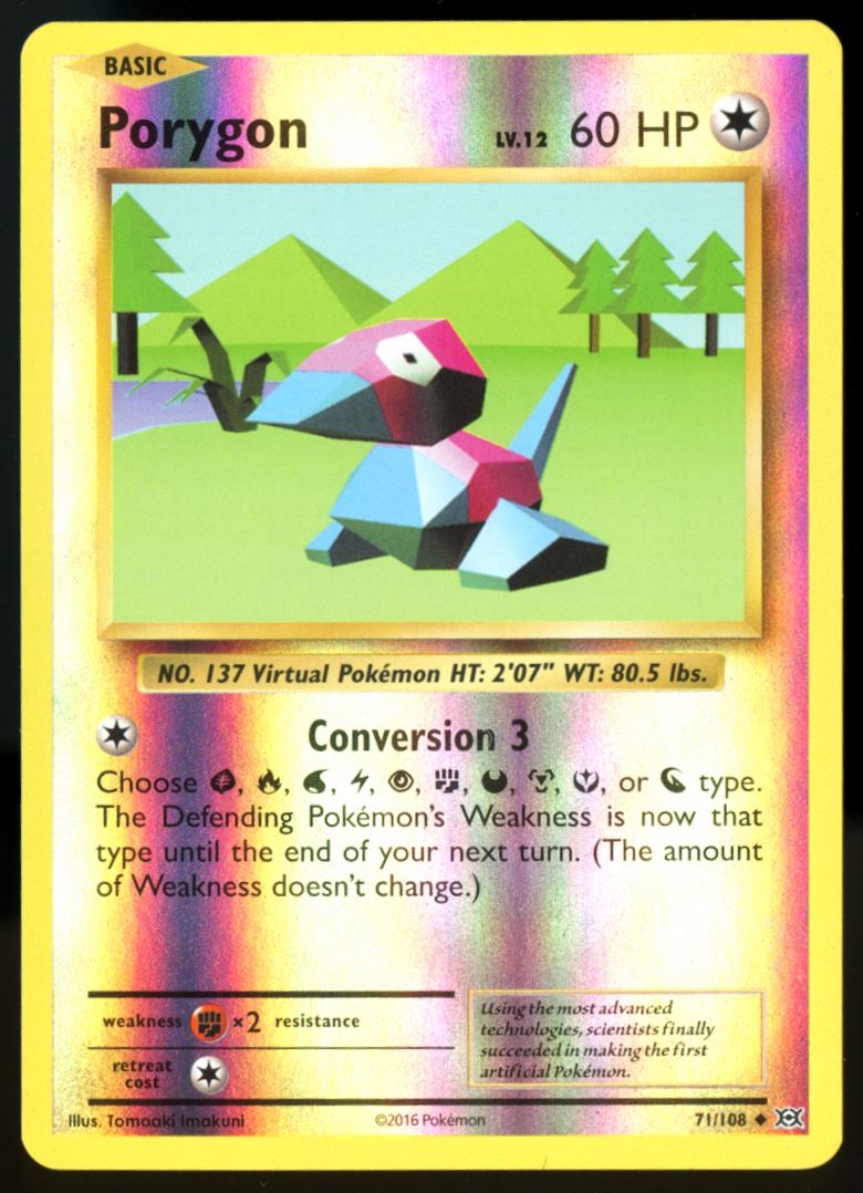 Porygon Uncommon Reverse Holo 2016 XY - Evolutions Card # 071/108 VTC Porygon Uncommon Reverse Holo 2016 XY - Evolutions Card # 071/108 VTC