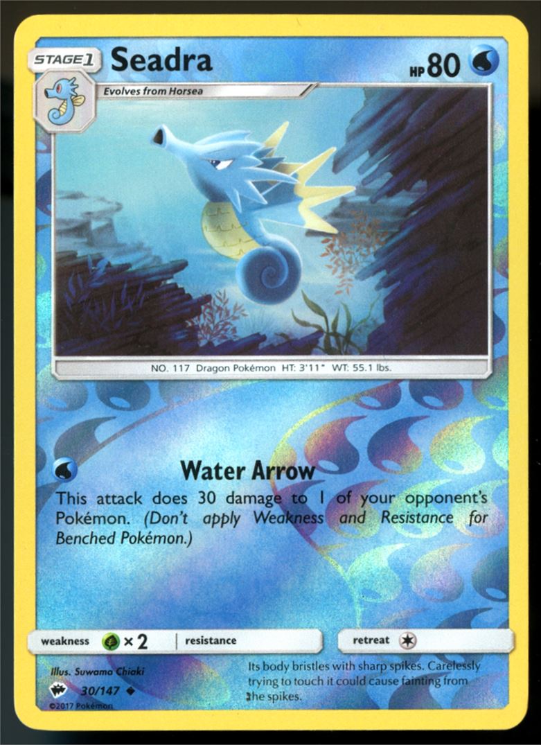 Seadra Uncommon Reverse Holo 2017 Sun & Moon - Burning Shadows Card # 030/147