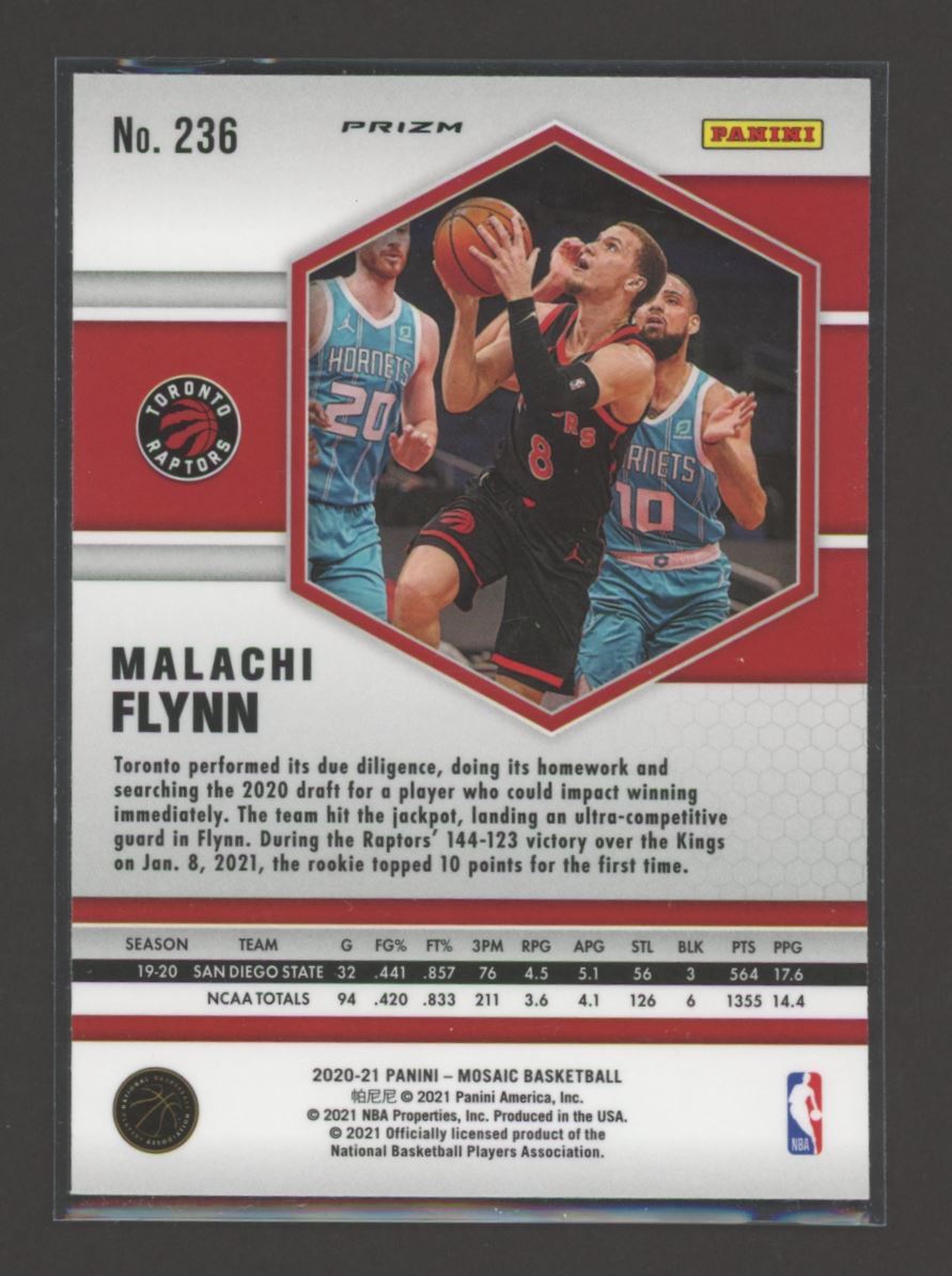 Malachi Flynn Pink Camo Prizm 2020 Panini Mosaic Rookie Card # 236