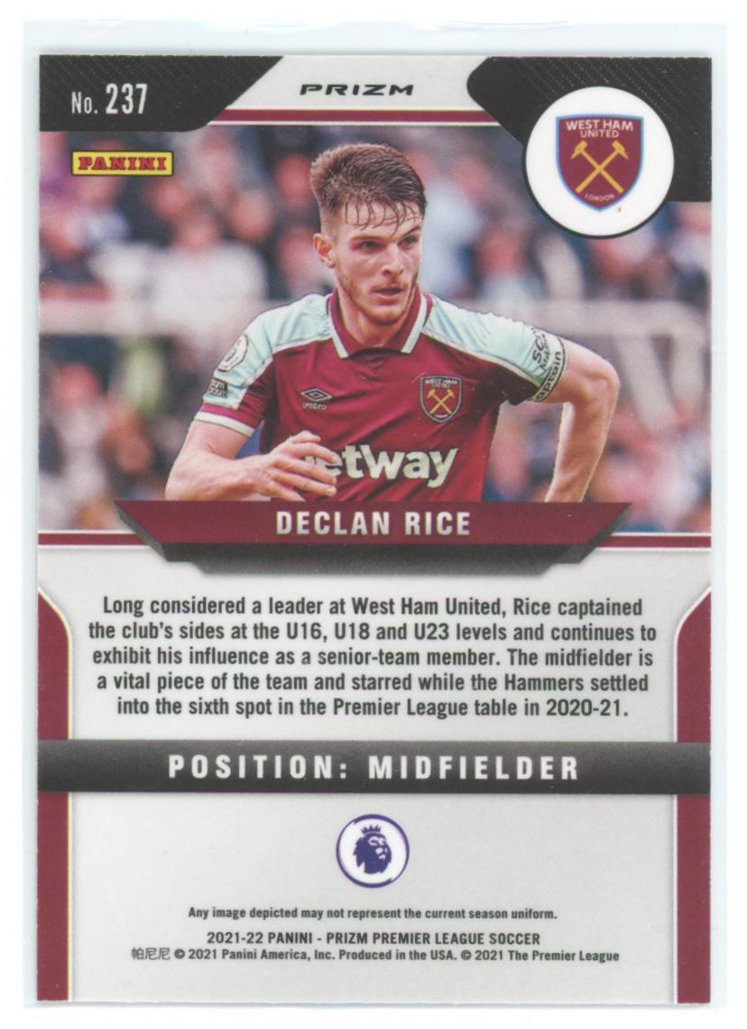 Declan Rice Silver Breakaway Prizm 2020 Panini Prizm Premier Leauge Card # 237