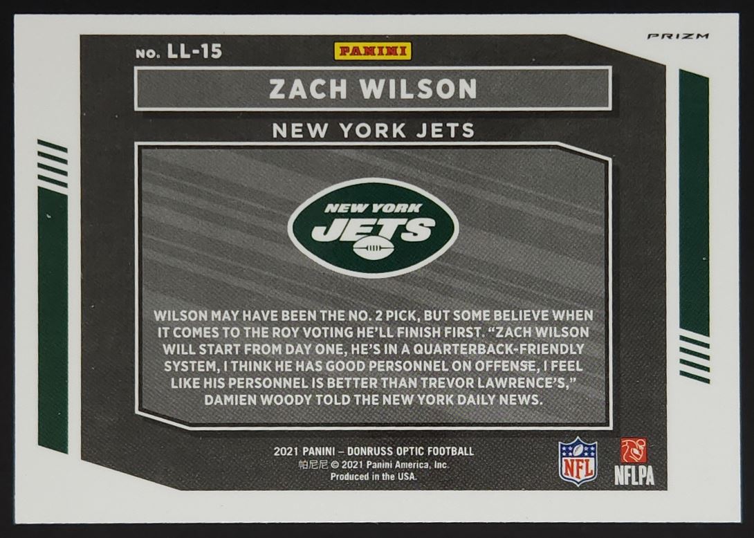 Zach Wilson Silver Prizm 2021 Donruss Optic Legendary Logos Rookie Card # LL-15