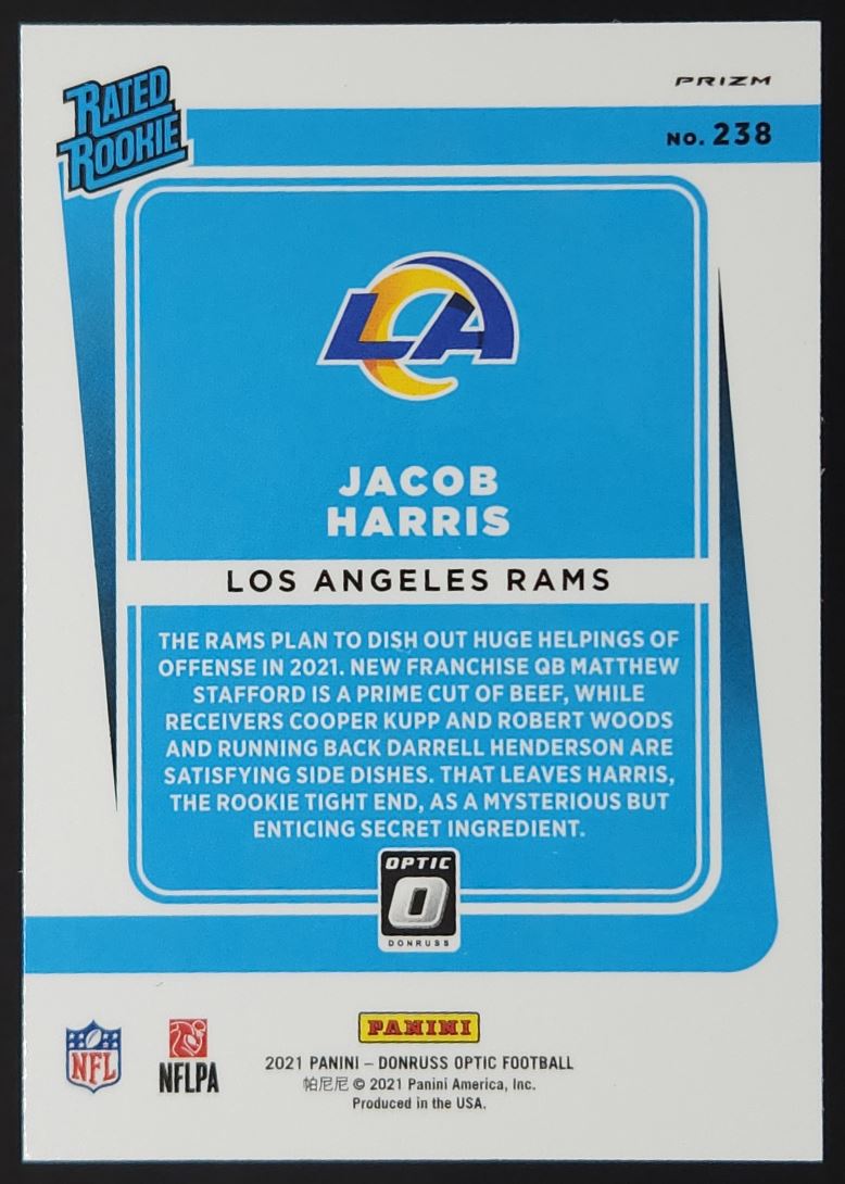 Jacob Harris Bronze Prizm 2021 Donruss Optic Rookie Card # 238