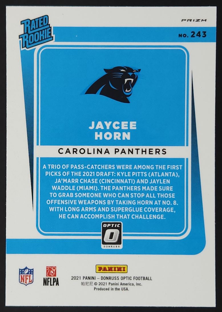 Jaycee Horn Bronze Prizm 2021 Donruss Optic Rookie Card # 243