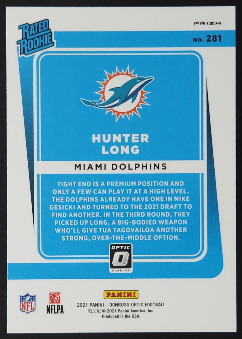 Hunter Long Bronze Prizm 2021 Donruss Optic Rookie Card # 281