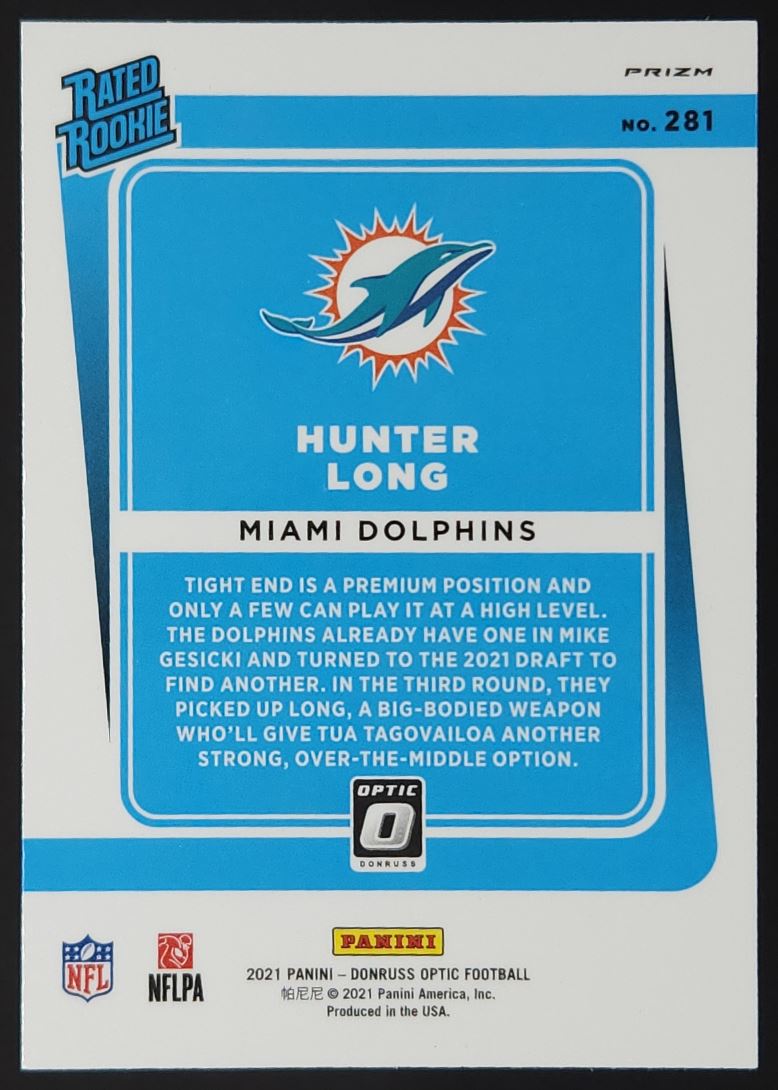 Hunter Long Silver Prizm 2021 Donruss Optic Rookie Card # 281