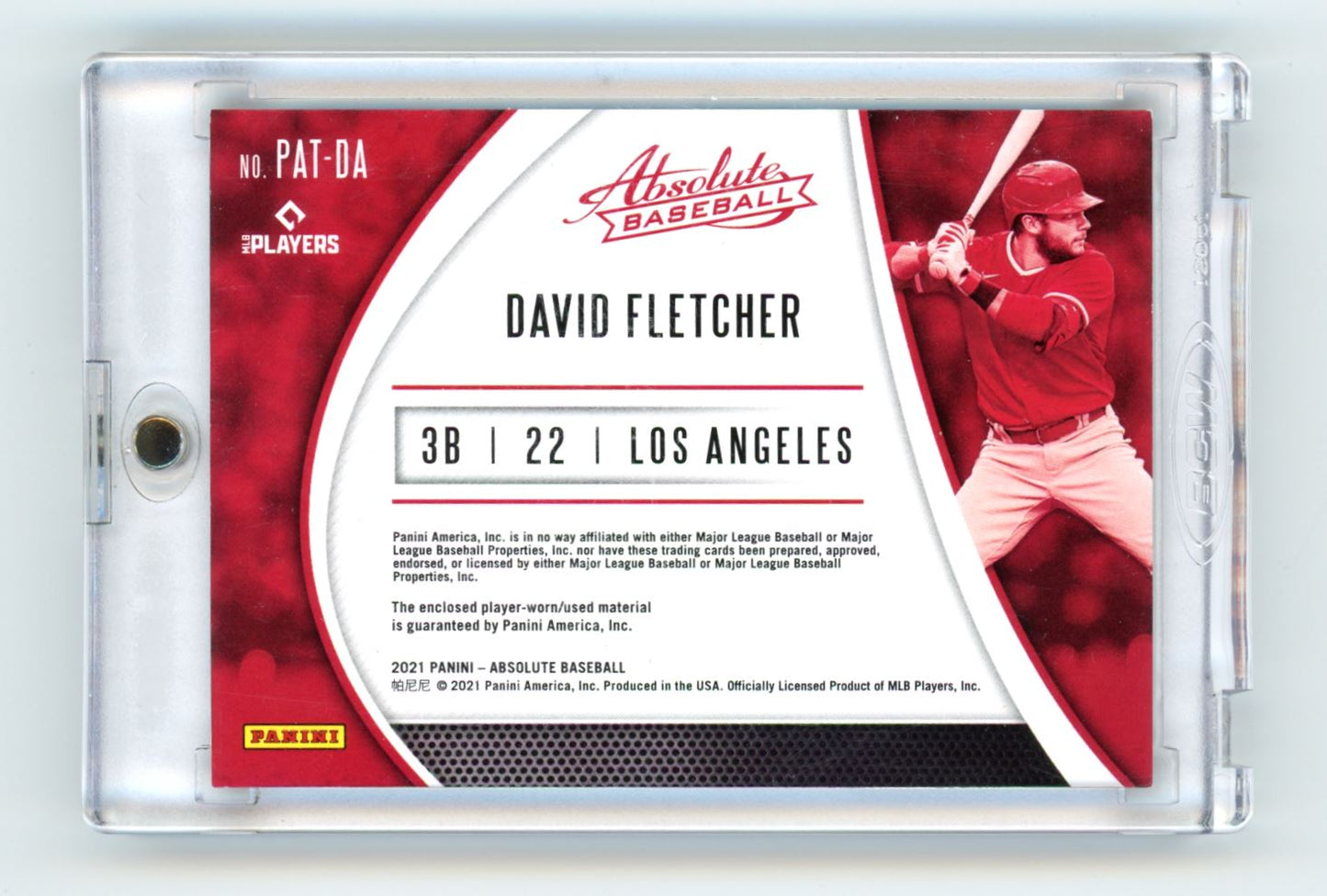 David Fletcher Patch 24/25 2021 Panini Absolute Patches Holo Silver Card # PAT-DA