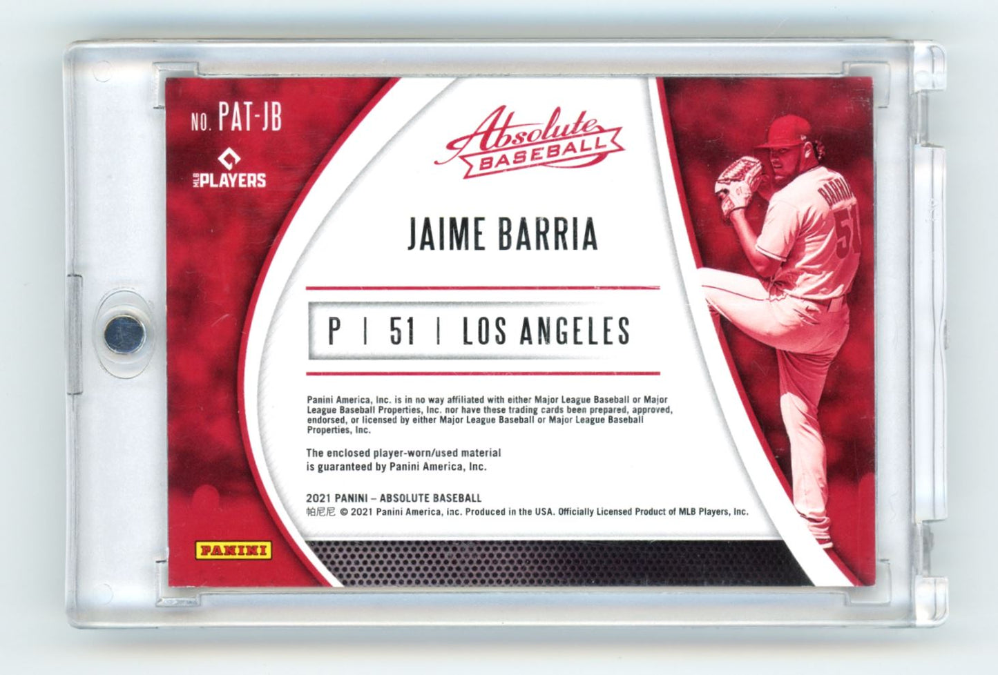 Jaime Barria Patch 10/10 2021 Panini Absolute Patches Spectrum Gold Card # PAT-JB