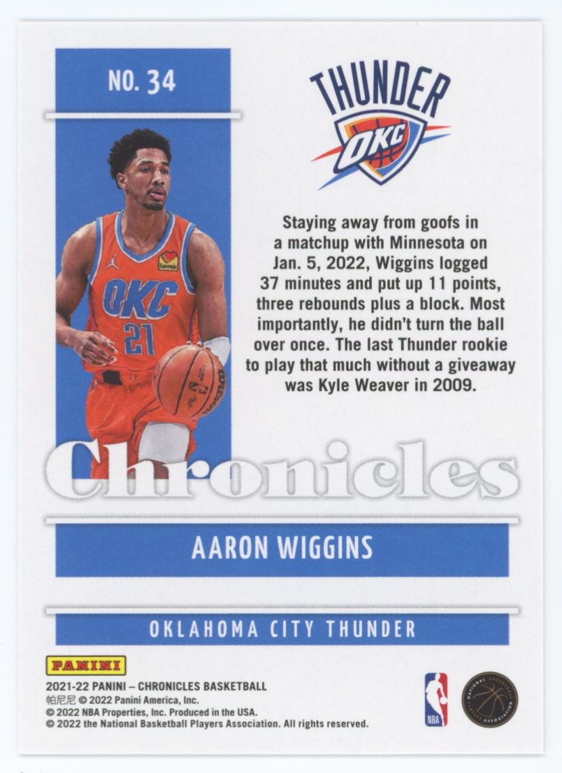 Aaron Wiggins Base 2021 Panini Chronicles Rookie Card # 34