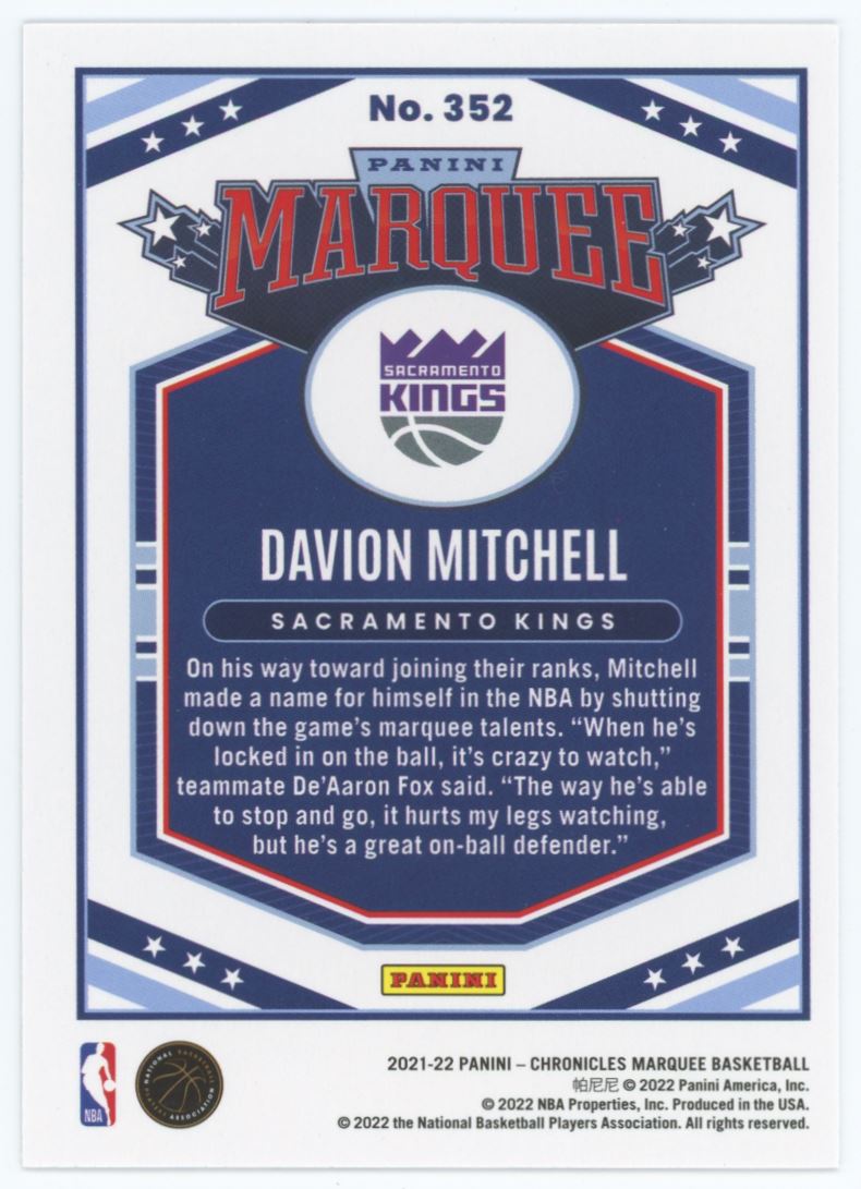 Davion Mitchell Marquee Holo 2021 Panini Chronicles Rookie Card # 352