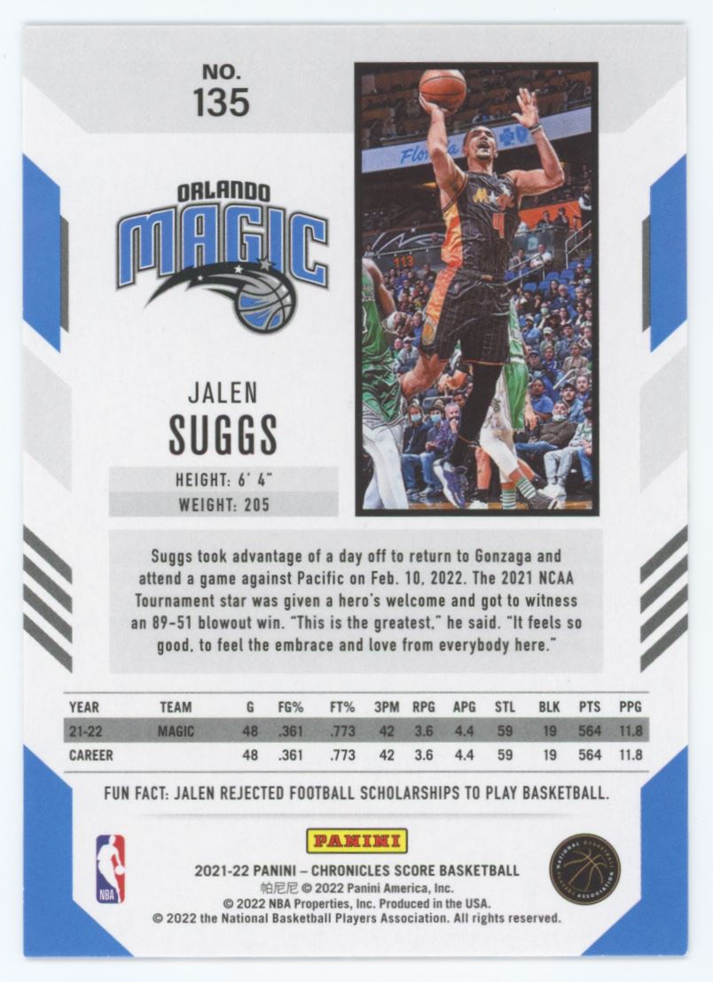 Jalen Suggs Score 2021 Panini Chronicles Rookie Card # 135