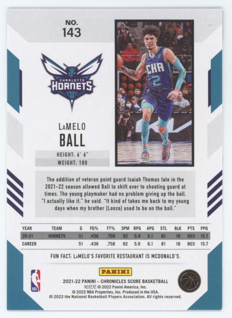 LaMelo Ball Score 2021 Panini Chronicles Card # 143