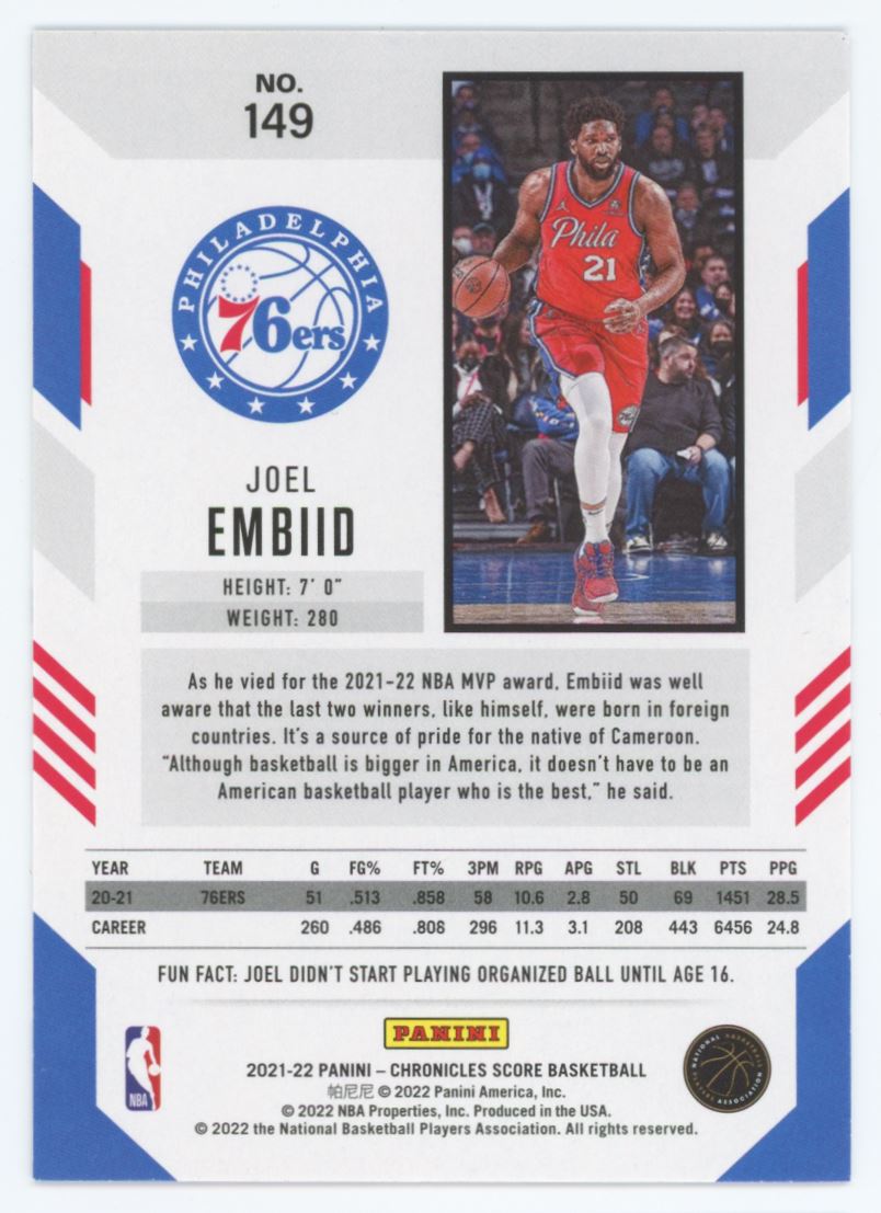 Joel Embiid Score 2021 Panini Chronicles Card # 149