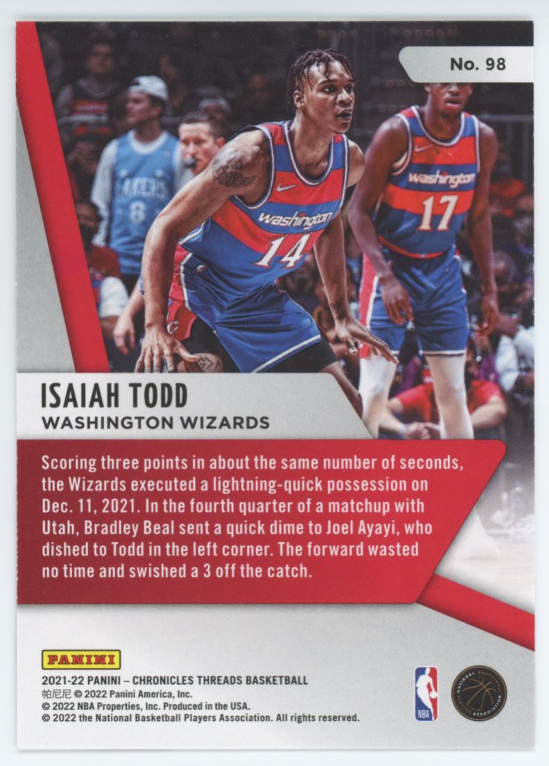 Isaiah Todd Threads 2021 Panini Chronicles Rookie Card # 98