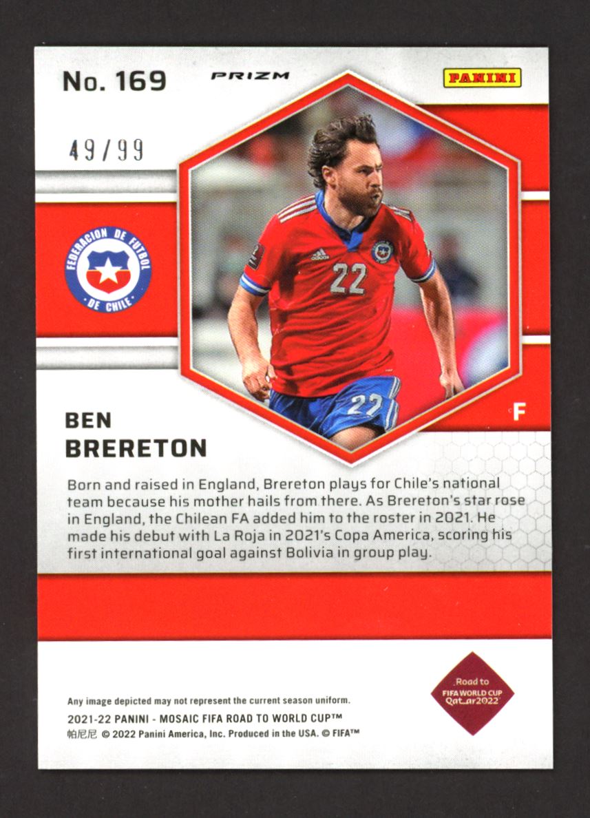 Ben Brereton Mosaic Prizm 49/99 2021 Panini Mosaic Road to FIFA World Cup Blue Rookie Card # 169