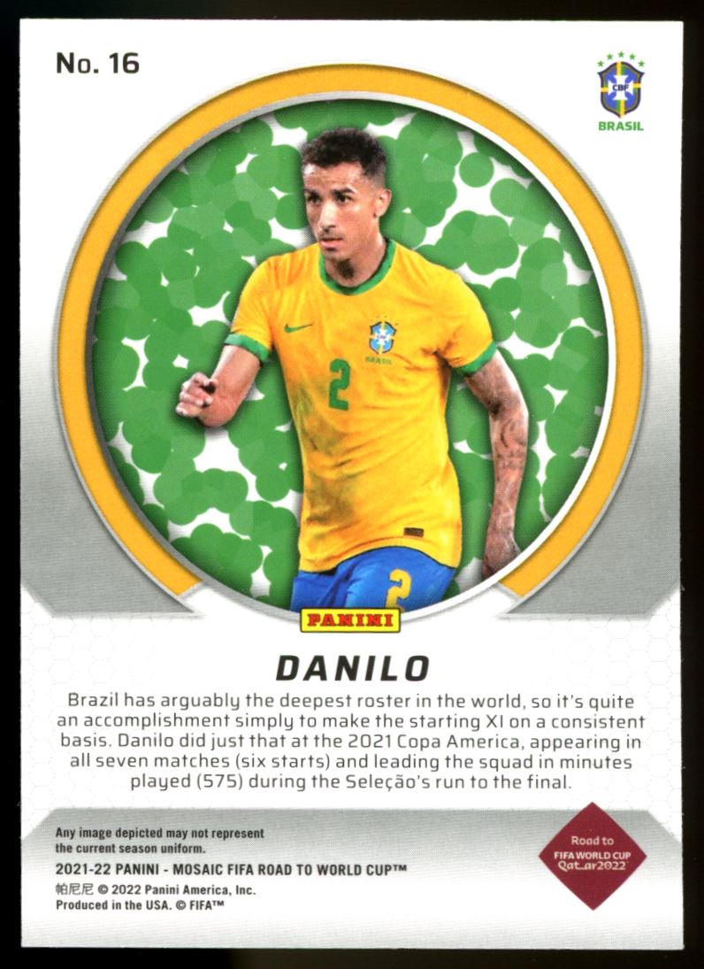Danilo 2021 Panini Mosaic Road to FIFA World Cup International Men of Mastery Card # 16