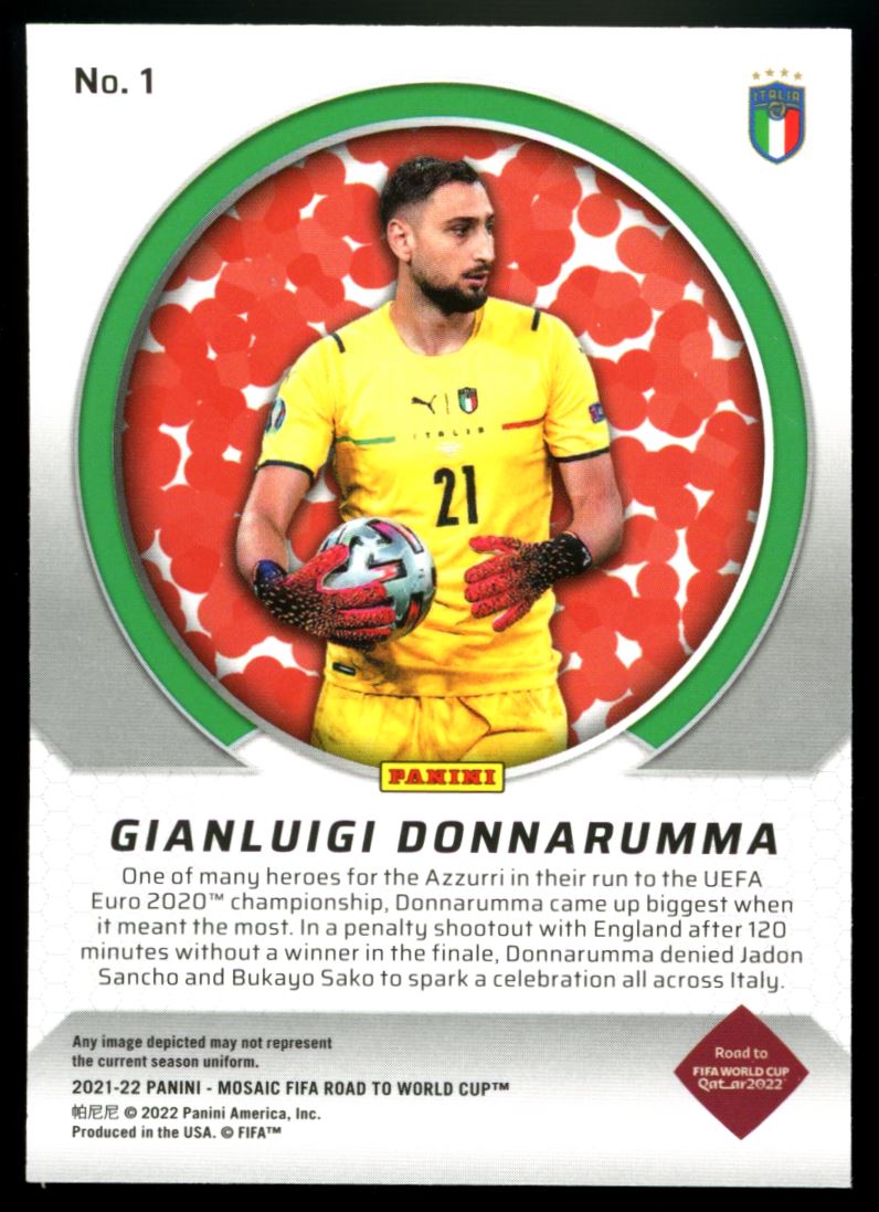 Gianluigi Donnarumma 2021 Panini Mosaic Road to FIFA World Cup International Men of Mastery Card # 1
