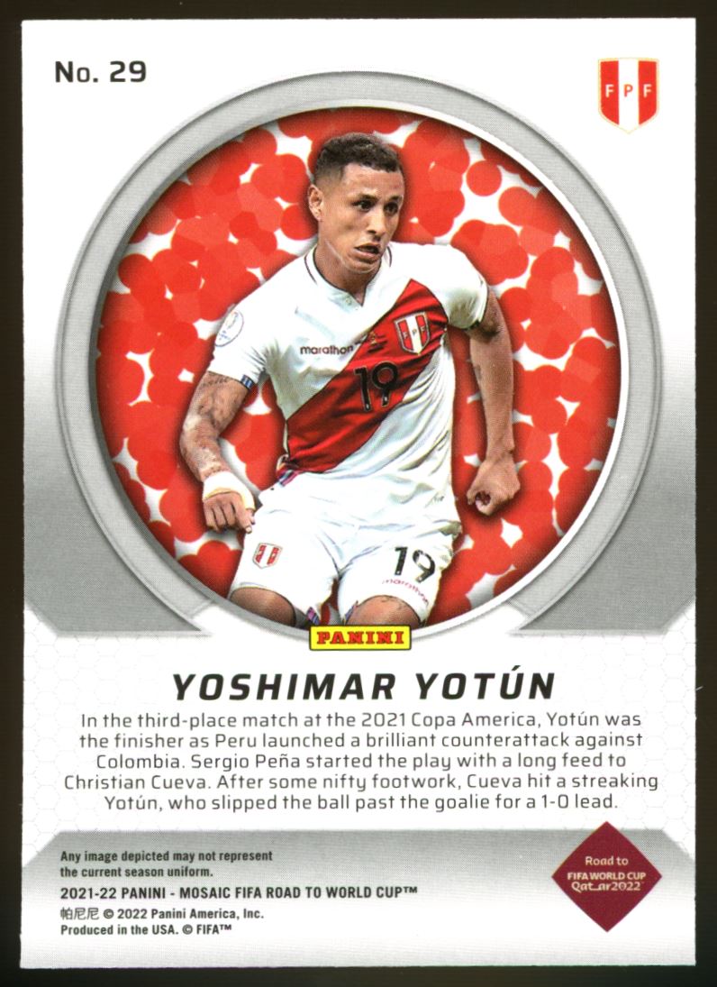 Yoshimar Yotun 2021 Panini Mosaic Road to FIFA World Cup International Men of Mastery Card # 29