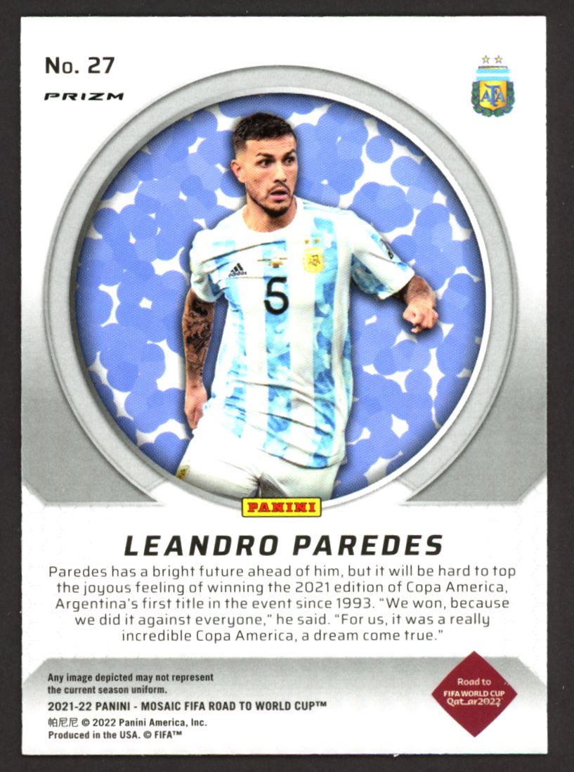 Leandro Paredes Mosaic Prizm 2021 Panini Mosaic Road to FIFA World Cup International Men of Mastery Card # 27