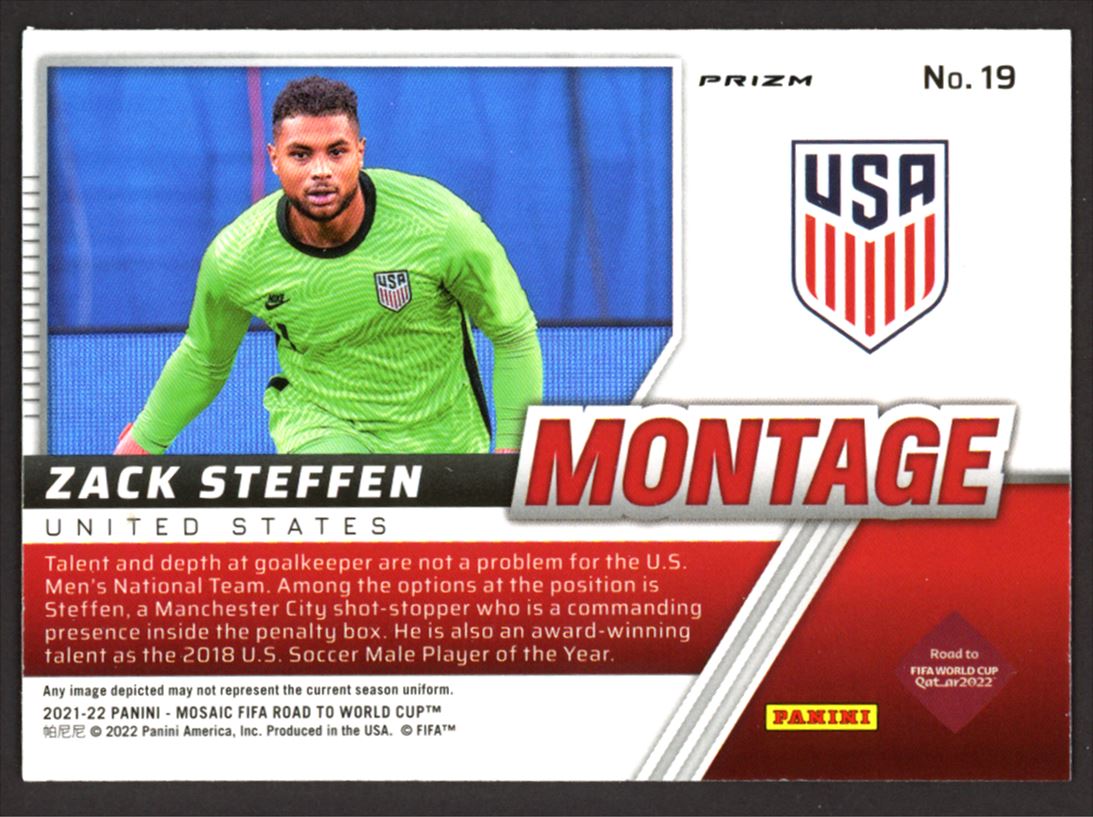 Zack Steffen Mosaic Prizm 2021 Panini Mosaic Road to FIFA World Cup Montage Card # 19
