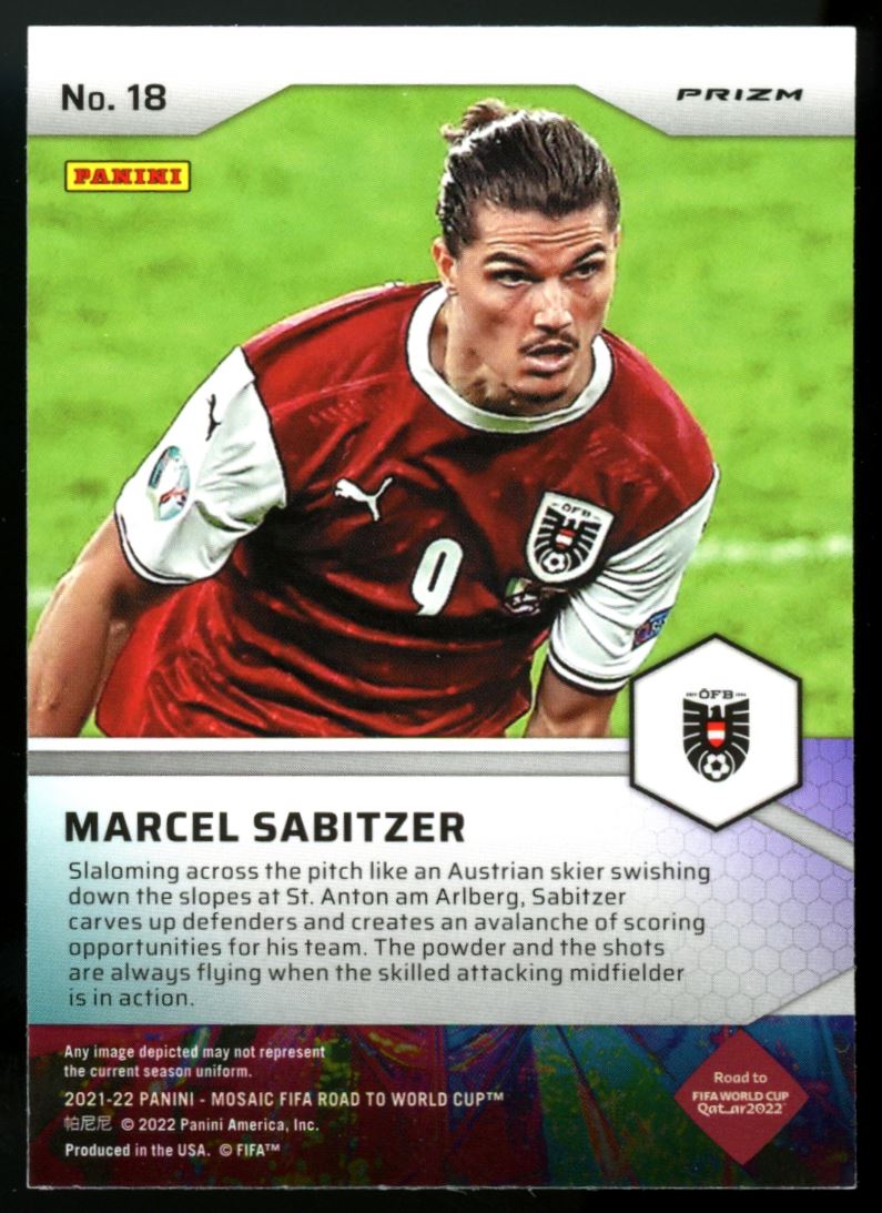 Marcel Sabitzer Prizm 2021 Panini Mosaic Road to FIFA World Cup Pitch Masters Card # 18