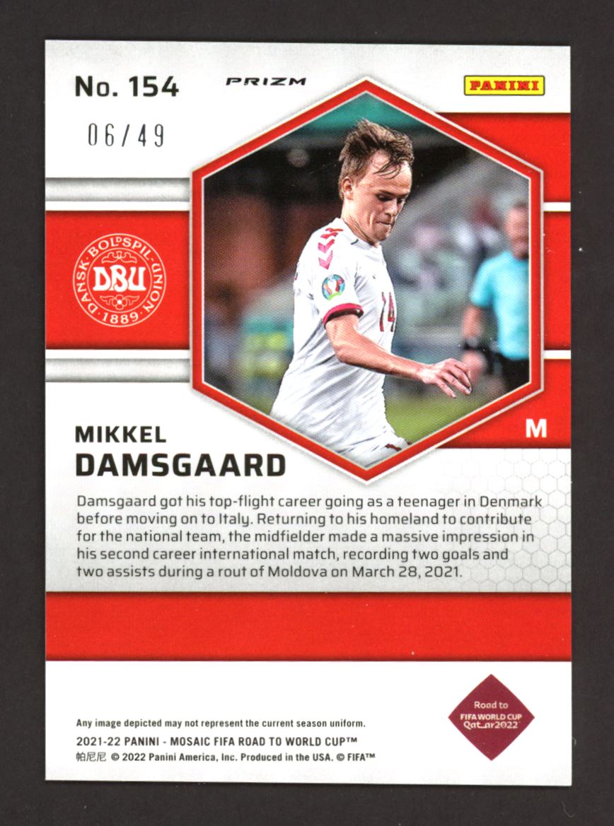 Mikkel Damsgaard Mosaic Prizm /49 2021 Panini Mosaic Road to FIFA World Cup Purple Card # 154