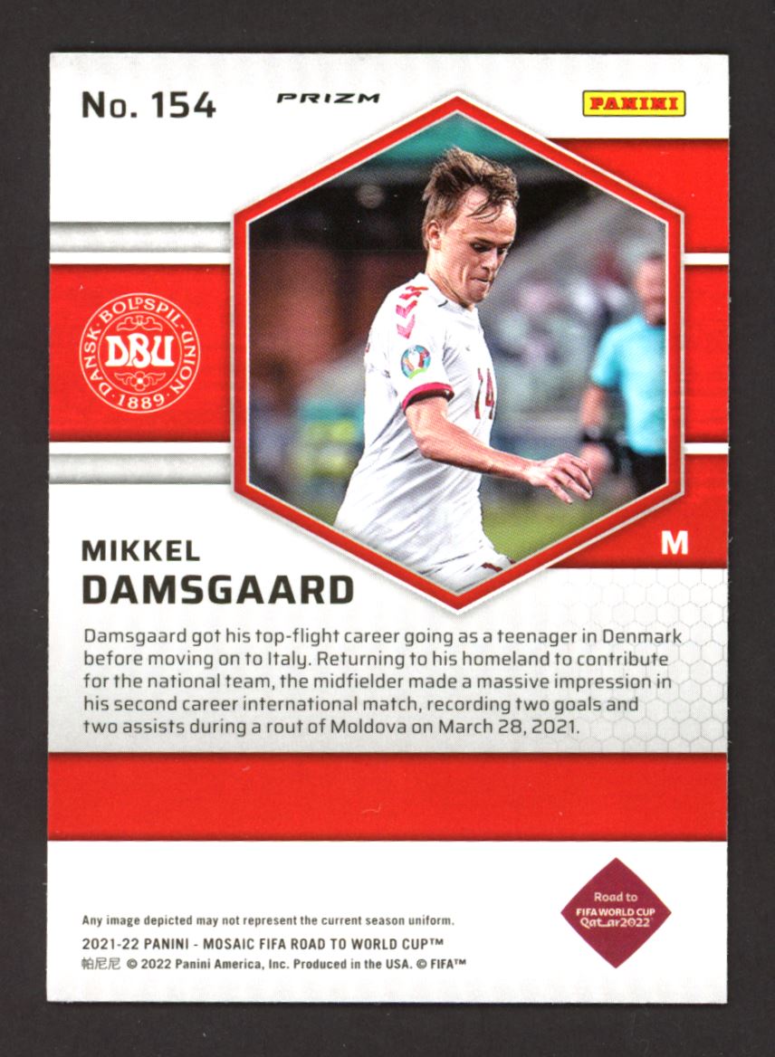 Mikkel Damsgaard Mosaic Prizm 2021 Panini Mosaic Road to FIFA World Cup Red Card # 154