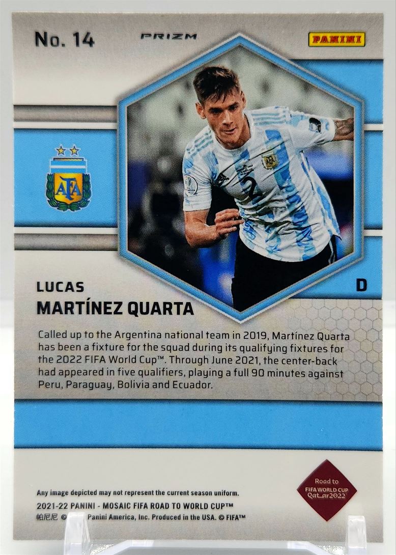 Lucas Martinez Quarta Hyper Prizm 2021 Panini Mosaic Road to FIFA World Cup Rookie Card # 14