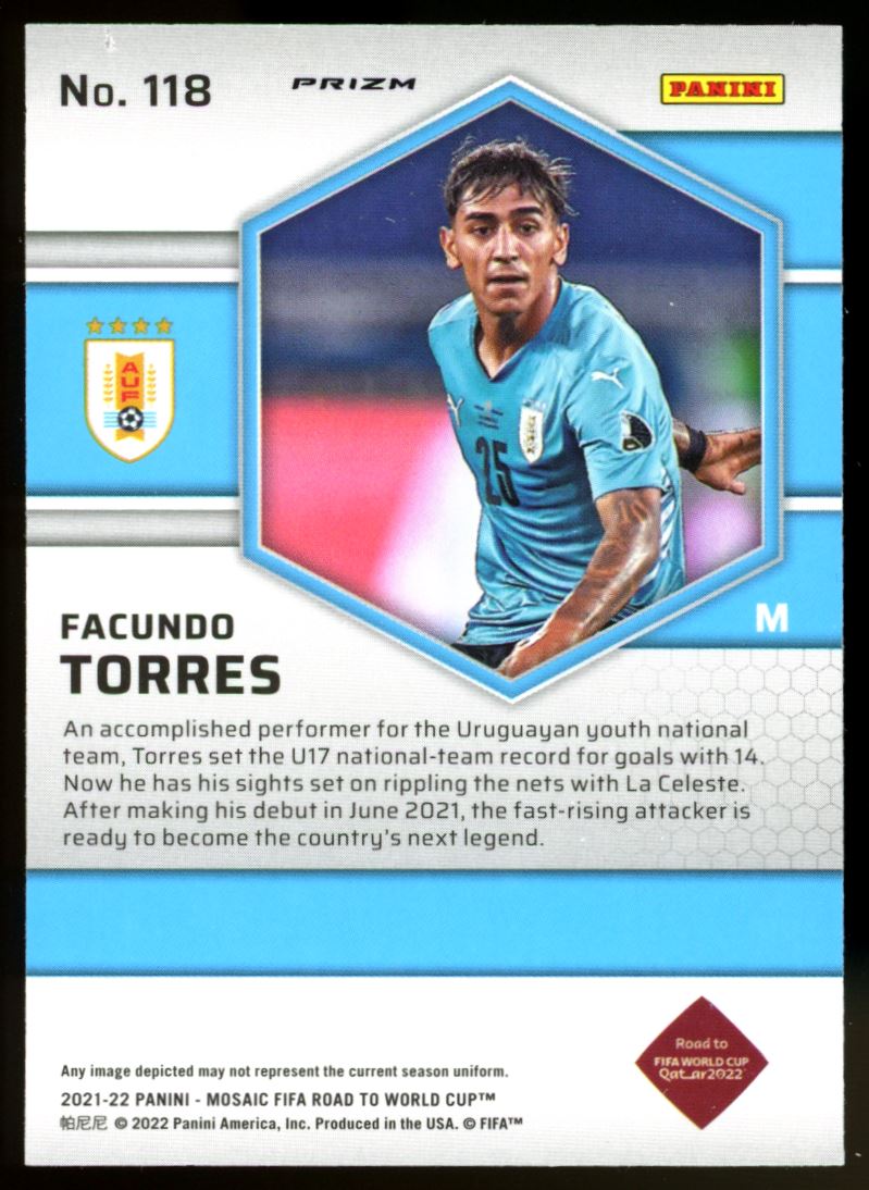 Facundo Torres Prizm 2021 Panini Mosaic Road to FIFA World Cup Rookie Card # 118