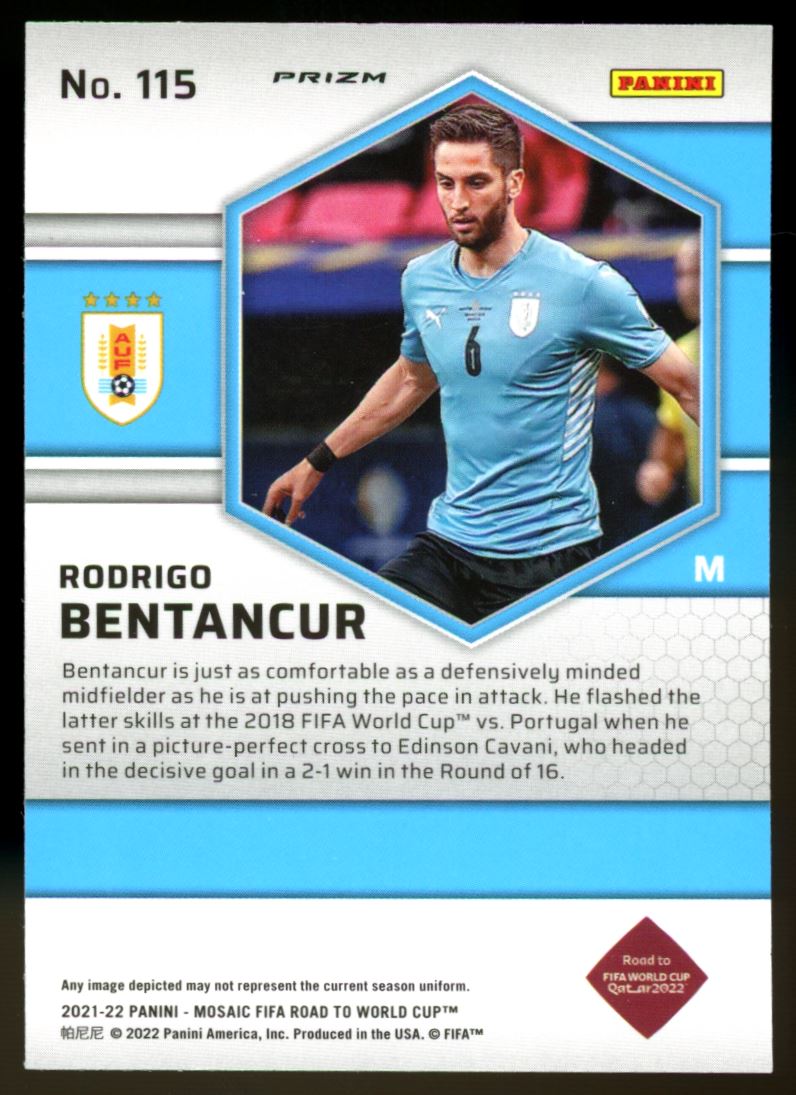 Rodrigo Bentancur Red Prizm 2021 Panini Mosaic Road to FIFA World Cup Card # 115