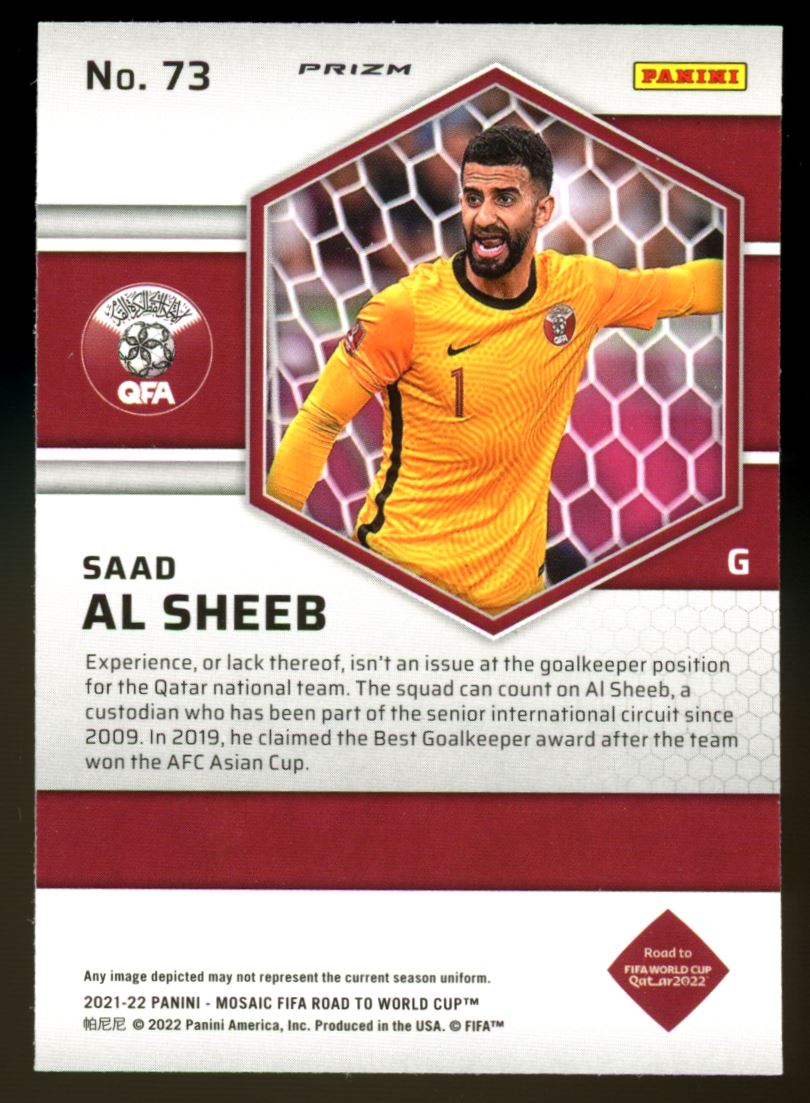 Saad Al Sheeb Red Prizm 2021 Panini Mosaic Road to FIFA World Cup Rookie Card # 73