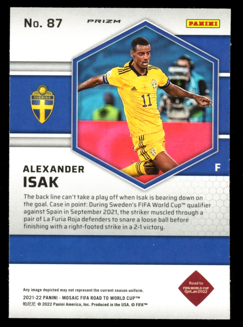 Alexander Isak Red Prizm 2021 Panini Mosaic Road to FIFA World Cup Card # 87